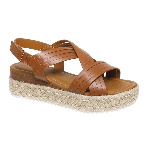 Pierre Dumas Shoes - Tan Espadrille Platform Wedge Sandals